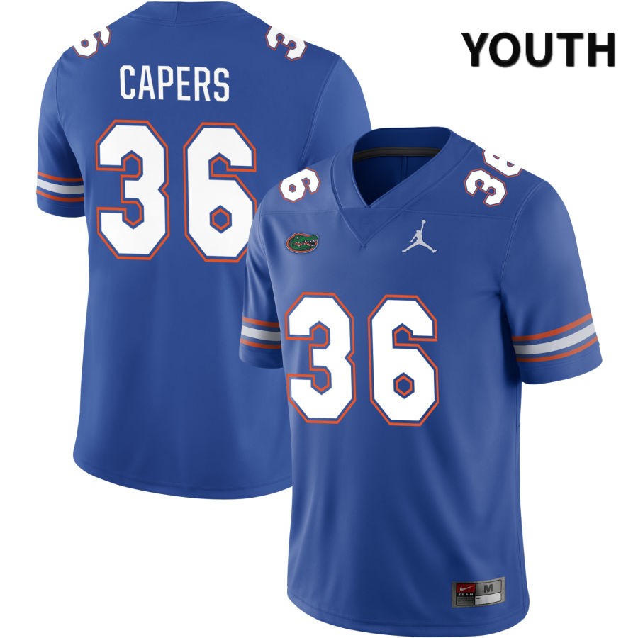 NCAA Florida Gators Bryce Capers Youth #36 Jordan Brand Royal 2022 NIL Stitched Authentic College Football Jersey IDZ5364QA